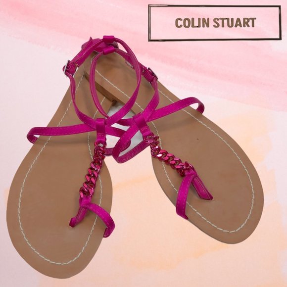 Colin Stuart Pink Metal Chain Sandals Sz 8.5B - Picture 1 of 13